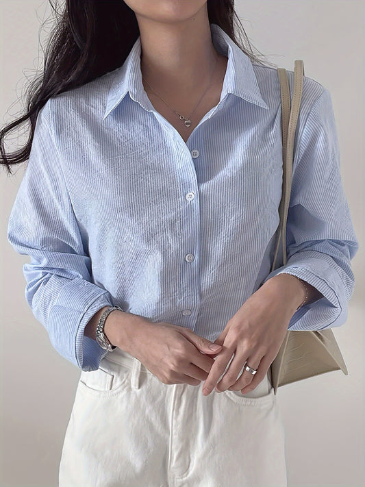 Striped Print Button Front Blouse