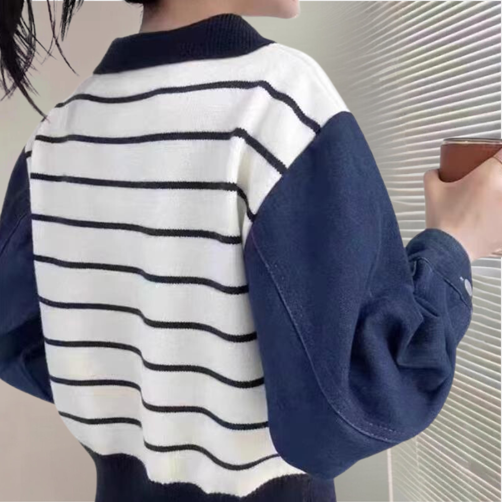 Fashionable Sweater with Denim Sleeves for Women